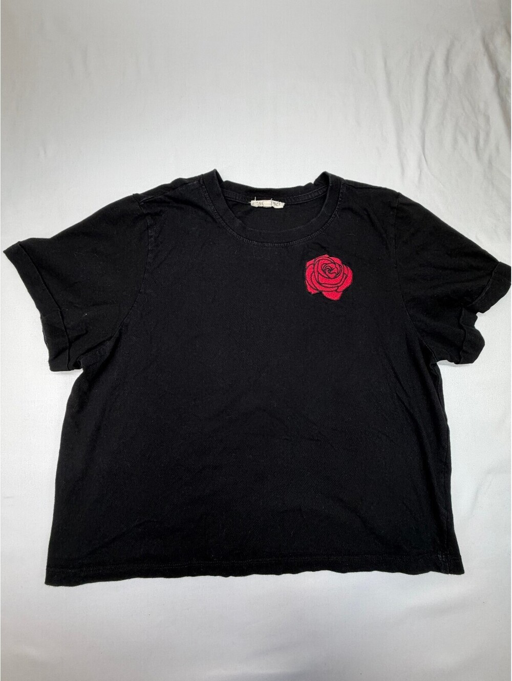 Good Vibes Women's Graphic T-Shirt Cotton Cropped Crew Neck Size Medium Black